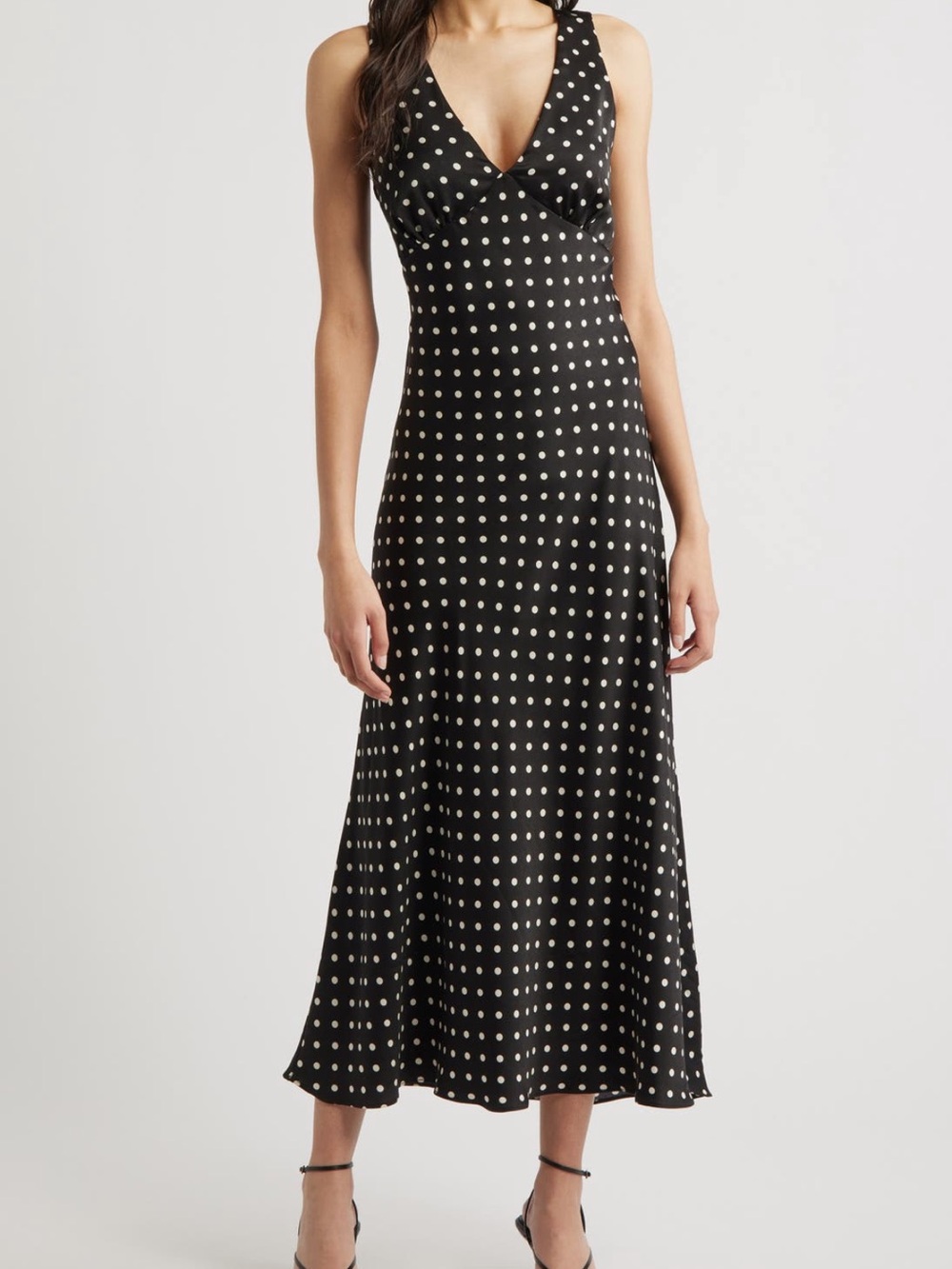 Lulu's Julia Black Midi slip Dress with Ivory Polka Dots NWT
